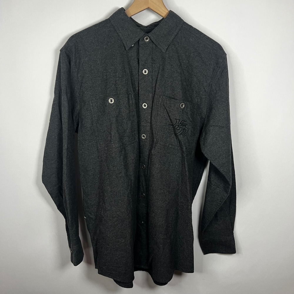Harley Davidson Button Down Shirt Men Medium Gray‎ Cotton Collared Embroidered